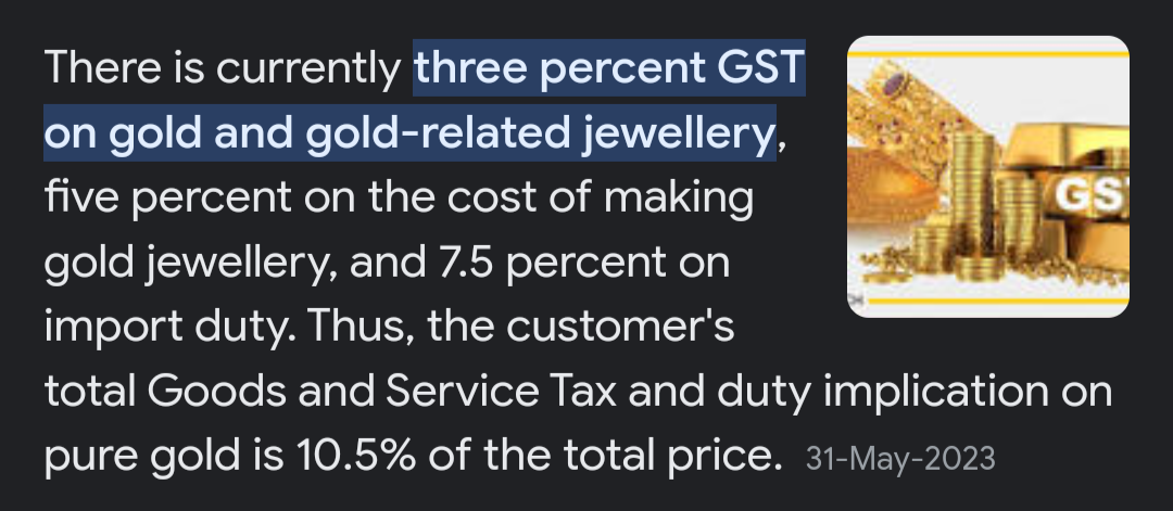 Gst percentage hot sale on gold